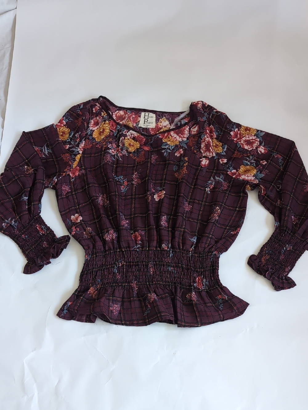 Haute Project Floral Burgundy Long Sleeve Top - 2X